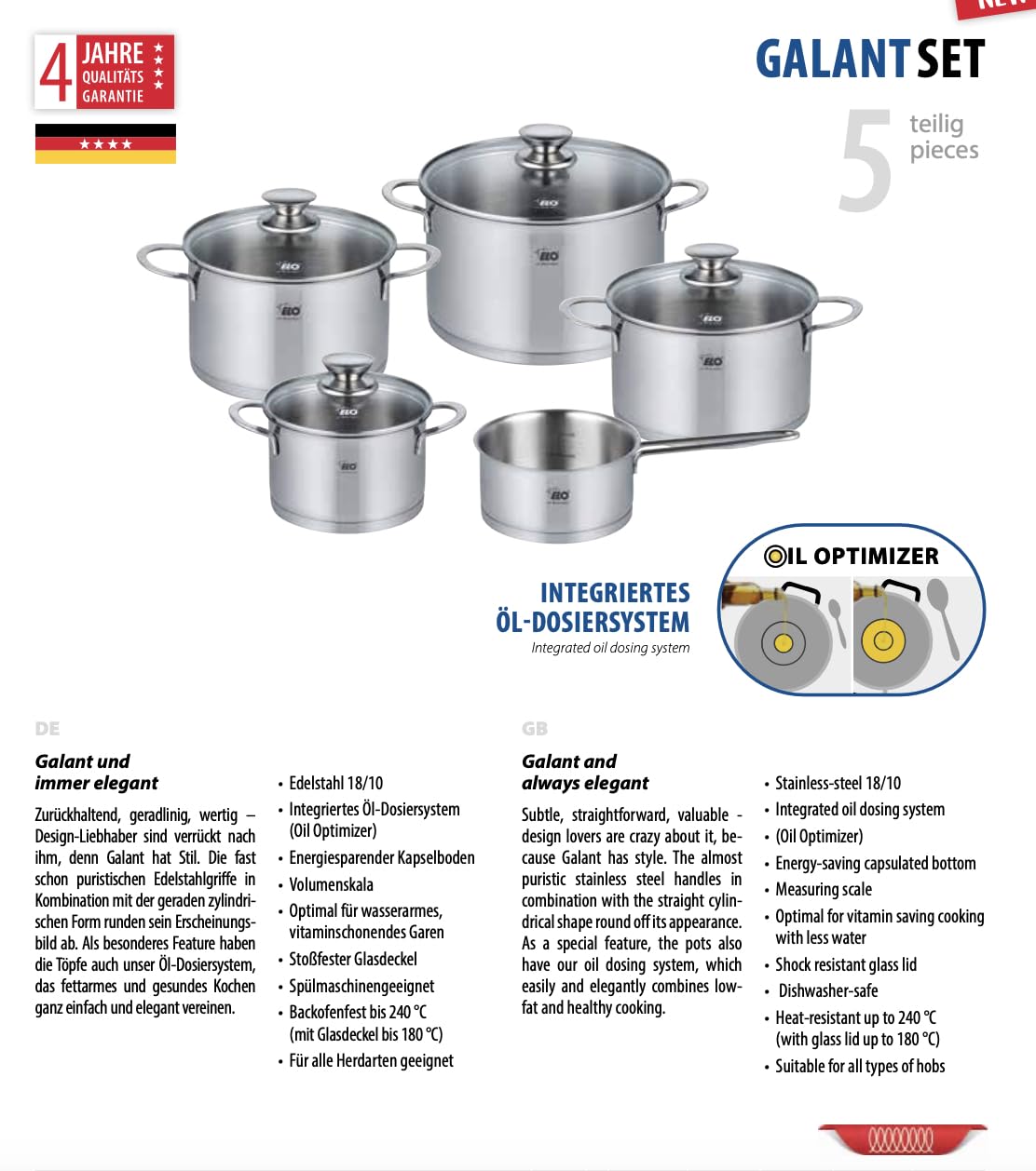 ELO zestaw garnków Galant 5-częściowy ES