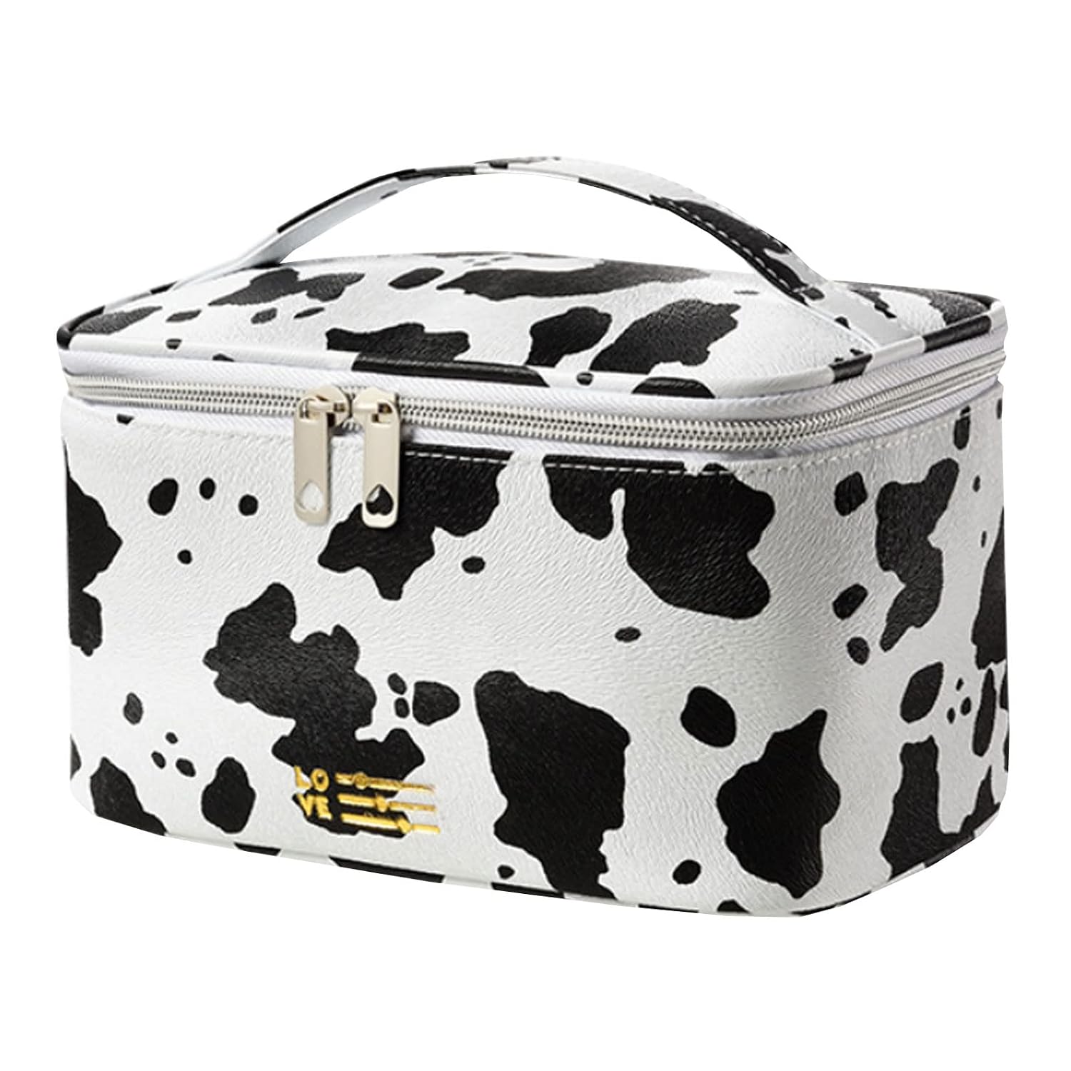 Meiyuuo Makeup Bag Large Cosmetic Bags for Women Girls Cute Travel Zipper Pouch Toiletry Organizer for Beauty Essentials Waterproof (Cow Print)