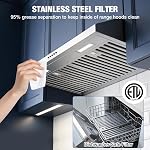 30 Inch sous la portée du Cabinet Hotte - 600 CFM Hotte de cuisine convertible, en acier inoxydable, 3 Vitesse avec filtres à baffles & 2 LED Lumières (vent de haut/d'arrière)