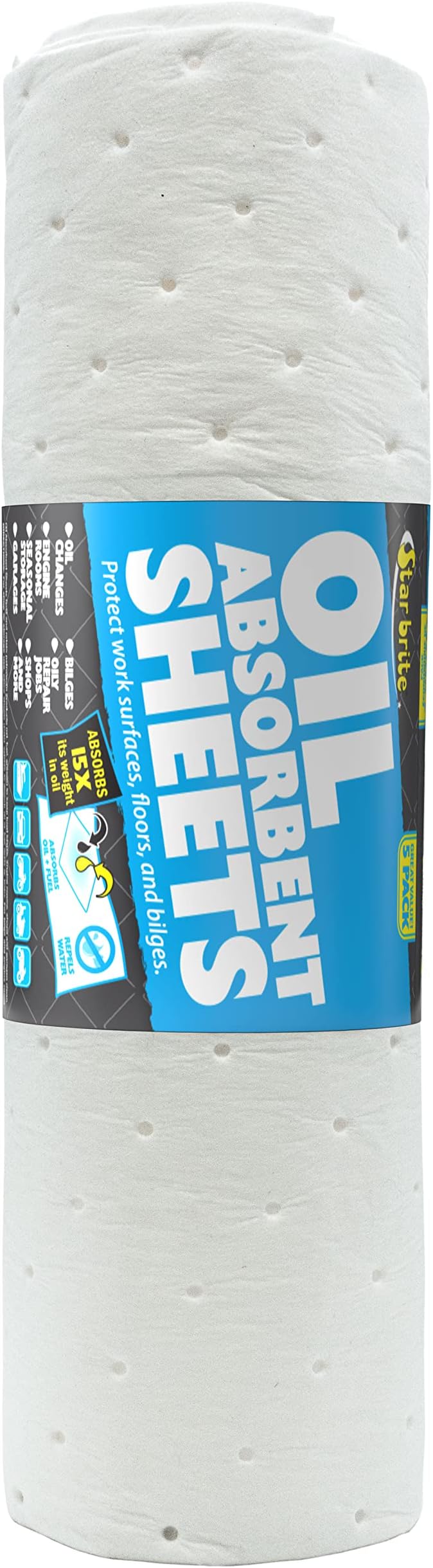 STAR BRITE High-Efficiency Oil Absorbent Sheets - Fuel and Grease Spill Cleaner for Shops, Boats, Engine Rooms - Reusable, Water-Resistant, Easy Disposal - Essential for Mechanics Workshops & Marinas