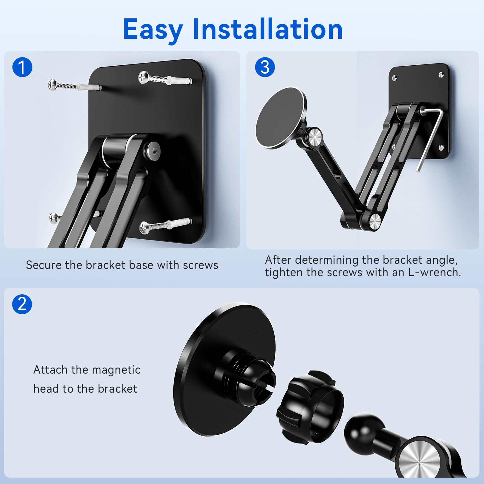 Tablet Supporto Magnetico da Parete 360° Girevole in Alluminio per Smartphone, Laptop, E-reader
