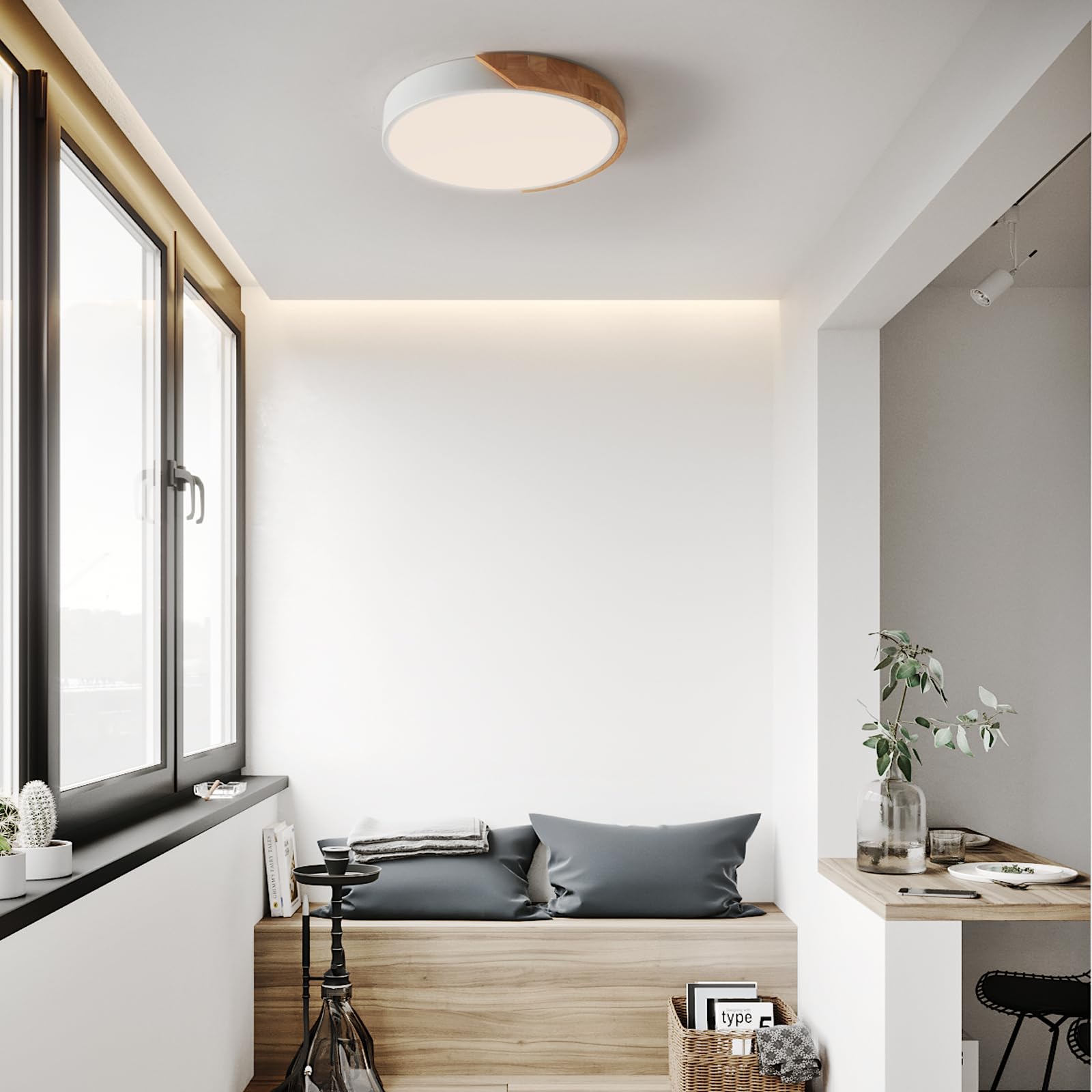 Plafoniera LED Soffitto Dimmerabile, 3000K-6000K Lampadario LED Soffitto con Telecomando, 24W Moderna Plafoniere in Legno per Soggiorno Cucina Camera da letto Corridoio Balcone Ufficio,Ø30cm
