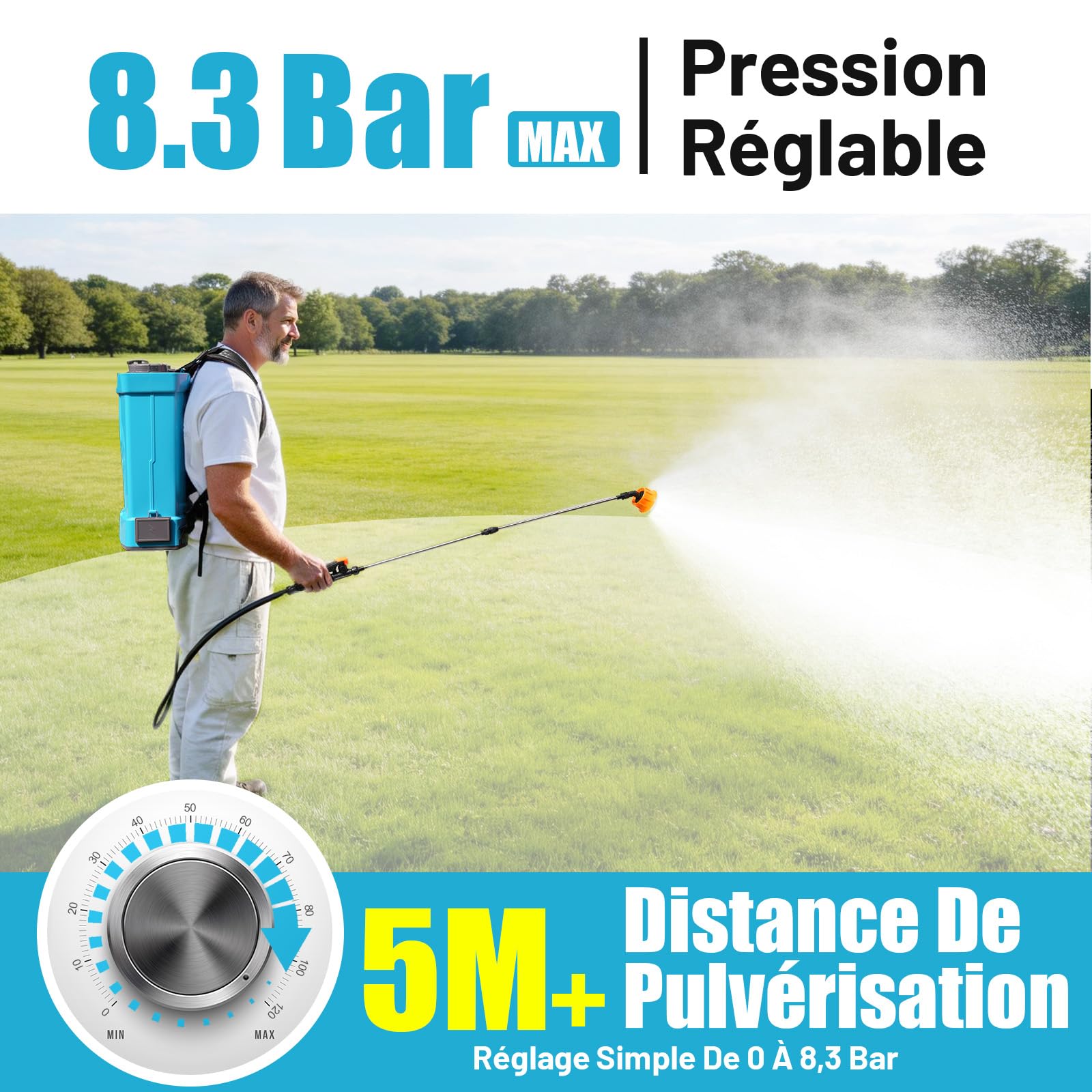 SideKing Pulvérisateur Électrique à Dos 16L, Pulvérisateur de Jardin Pression Réglable Jusqu’à 8,3 Bars, 2 Lances, Dossier Ergonomique, 5 Buses, Pulvérisateur Toiture Nettoyage Anti-Mousse & Façade
