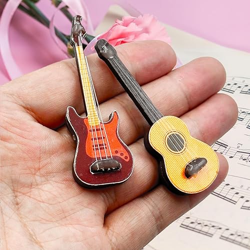 Miniatura 4 de Suartus Modelo de guitarra en miniatura, 2 piezas de mini instrumento musical 112, guitarra de madera, bajo, adornos para mini sala de música,
