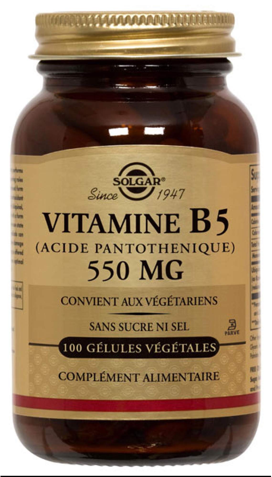 Solgar Pantothenic Acid 550 mg Vegetable Capsules - Pack of 50