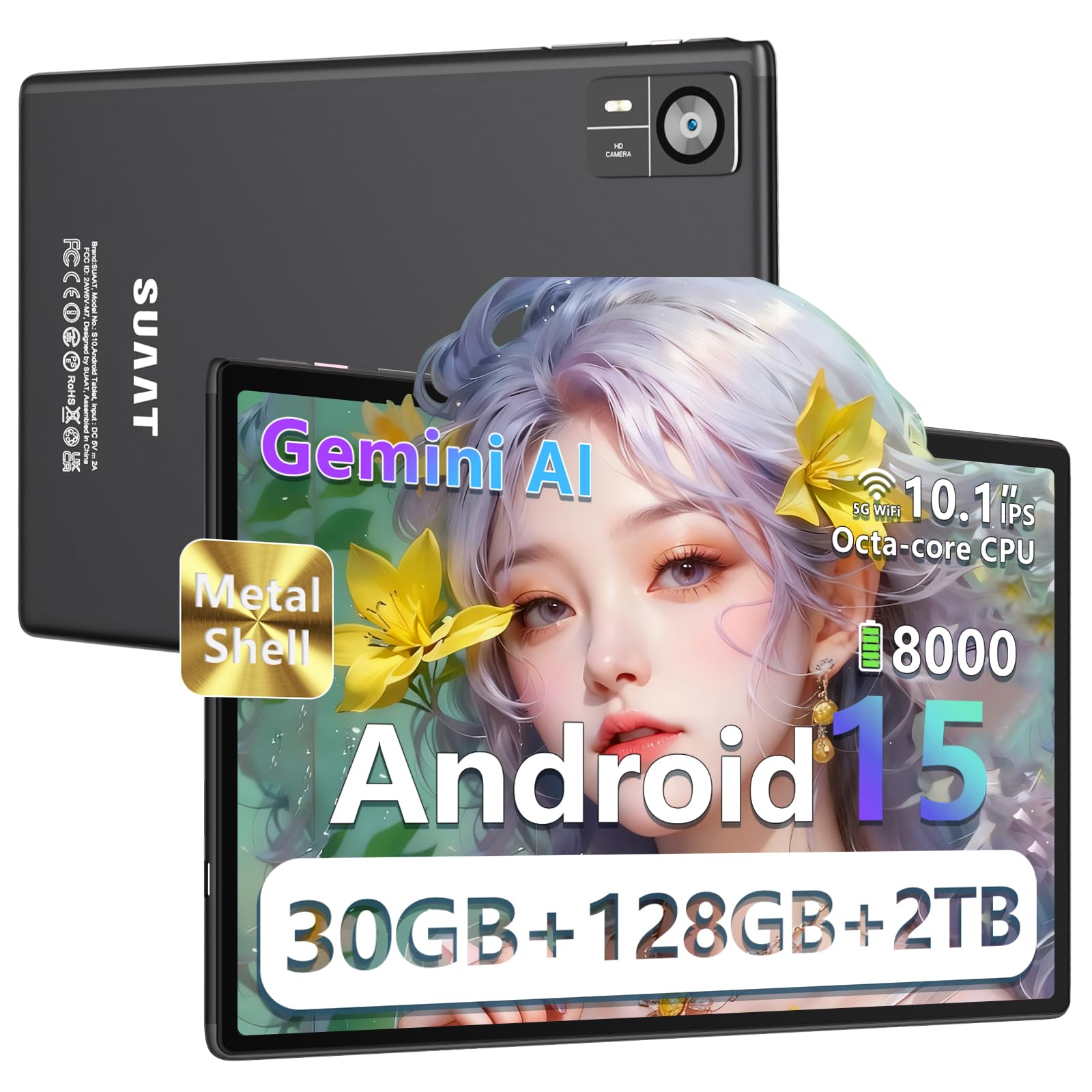 SUAAT Tablet Android 15 64GB ROM Achtkerne