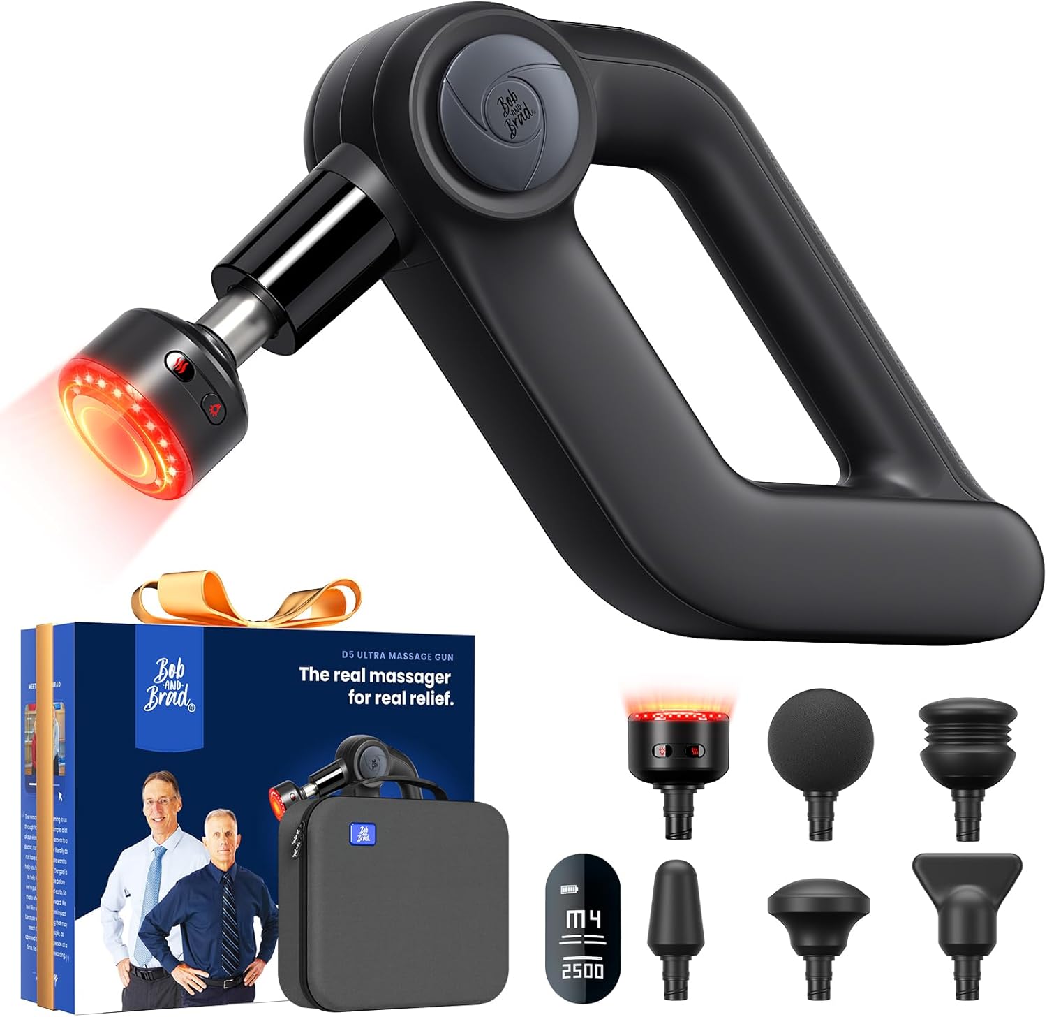 BOB AND BRAD D5 Ultra Massage Gun with Red Light Infrared Heat Head, FSA-HSA Eligible, 13mm Deep Tissue Percussion Muscle Massager, Ergonomic D-Handle for Effortless Pain Relief & Athlete Recovery