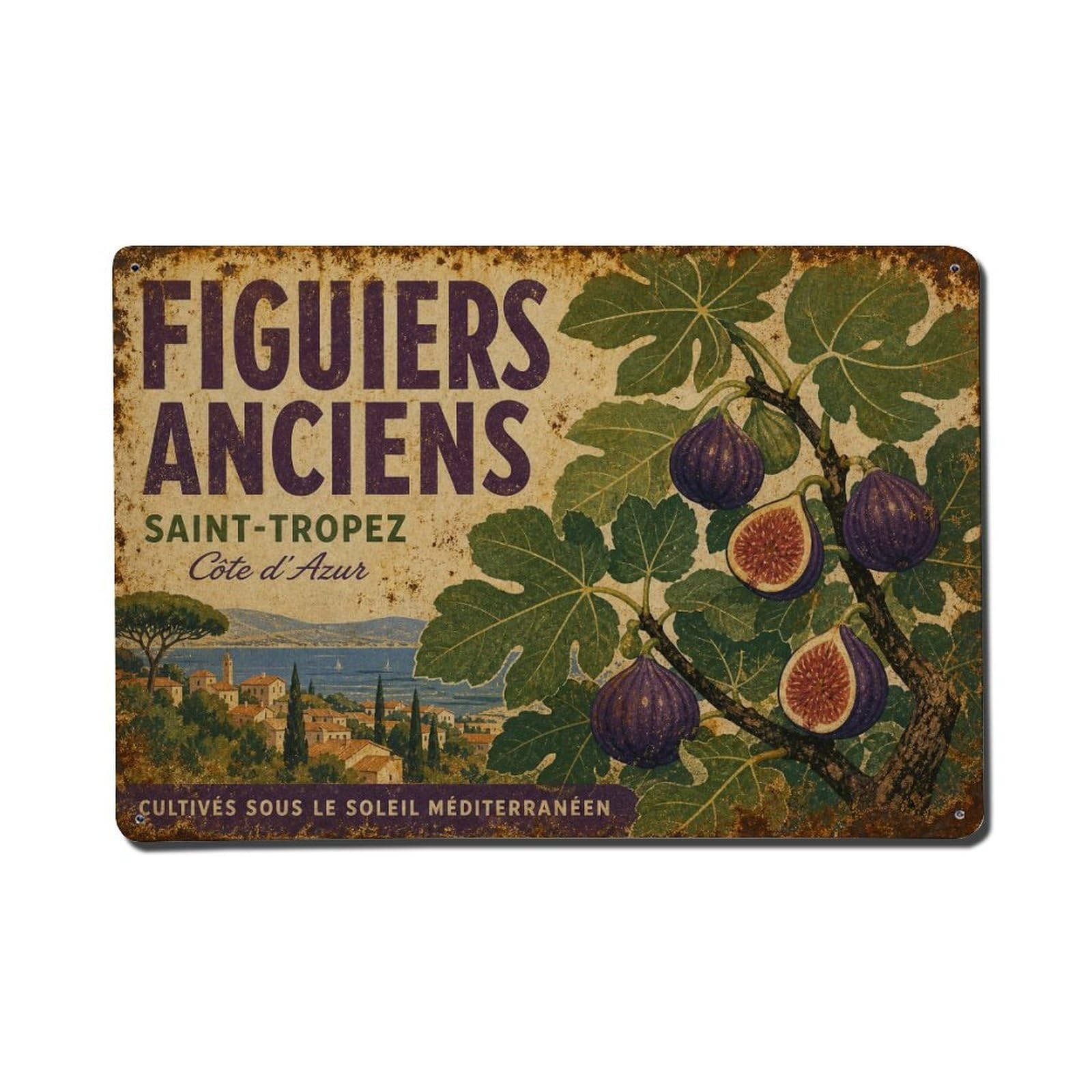 Vintage Travel Fig Trees France Mediterranean Orchard Metal Tin Sign