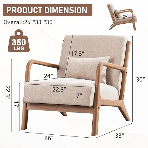 Miniatura 2 de ANJ ANJHOME Silla moderna de mediados de siglo, estilo Accent, con asiento de tela cómoda para sala de estar con estructura de madera maciza, sillón