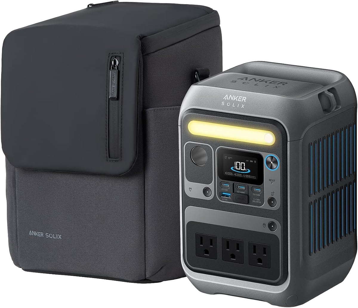 Central eléctrica portátil SOLIX C300 con bolsa protectora, 288Wh, 300W | Batería de respaldo LiFePO4, 300W (sobretensión de 600W), carga rápida bidireccional de 140W, para cazar,cargar, viajar, apagón