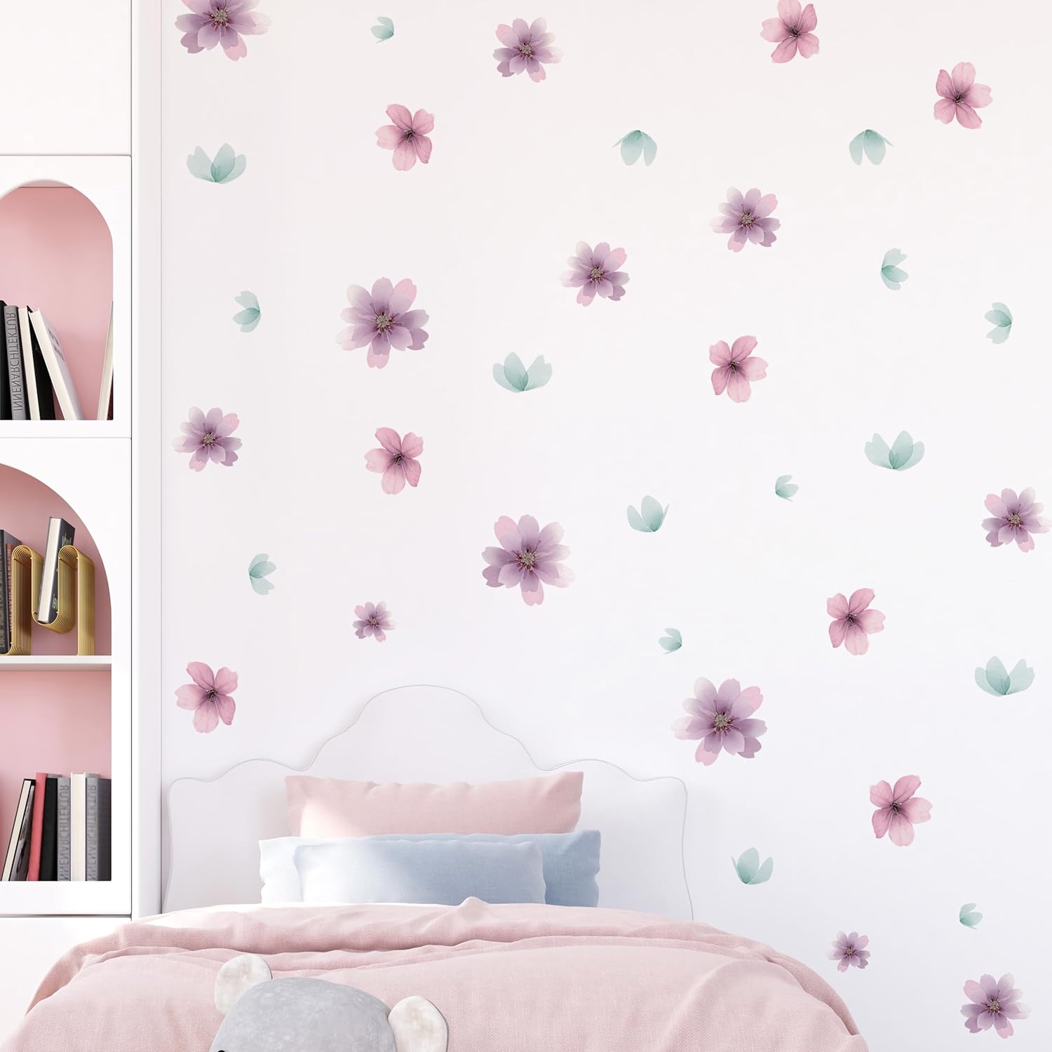 Flower Wall Decals - Flower Elves Peel and Stick Wall Art Decals,Removable Flower Home Decor Art for Kids Living Room, Bedroom, Nursery Decor Wall Corner Decoration
