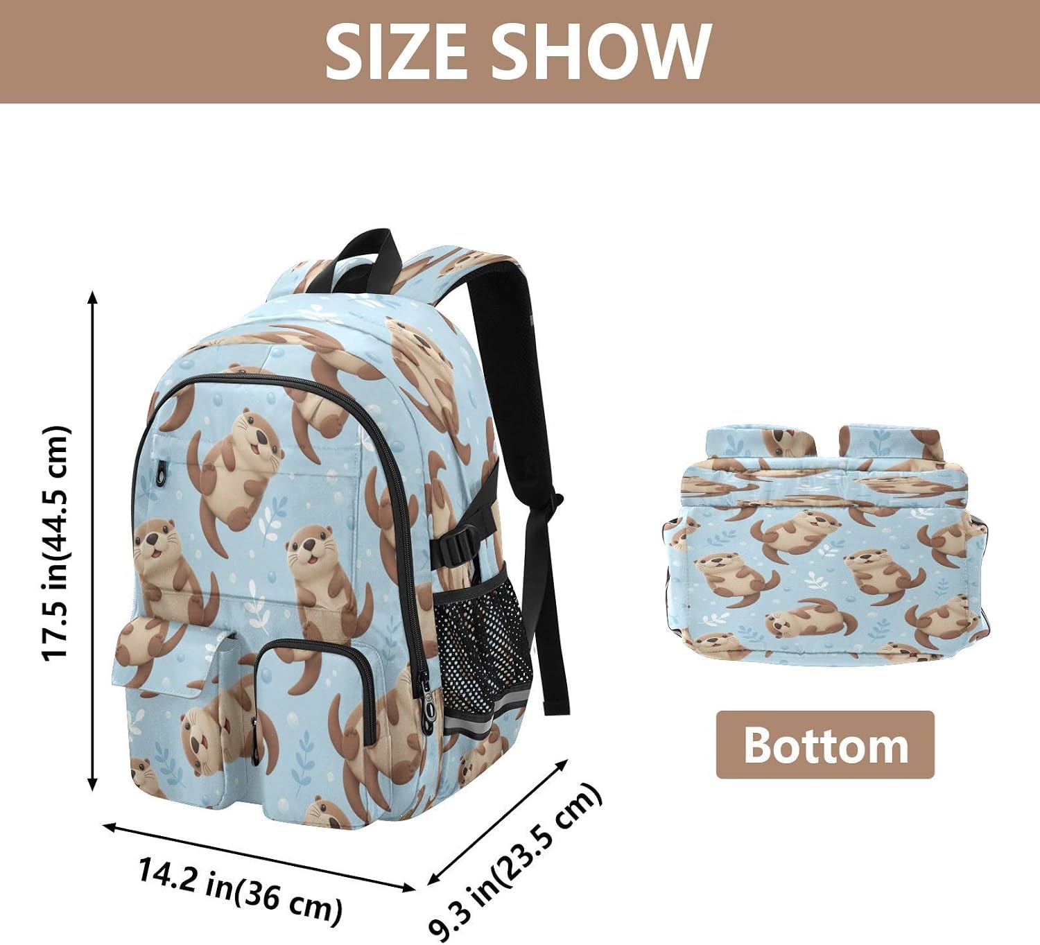 ALAZA Blue Cute Otter Backpack with Mulitiple Pockets for School Outdoor College Travel Bookbag 14 inch Laptop Backpack for Men and Women image 3