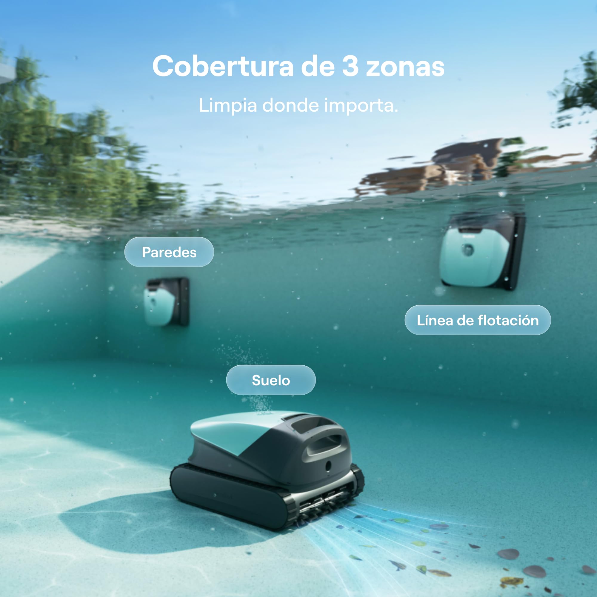 Beatbot Sora 10 limpiafondos Piscina, Paredes, flotación, Verde Salvia | Paredes, Plataformas y línea de flotación, Estacionamiento línea flotación, 5l residuos,App,Piscinas enterradas/elevadas