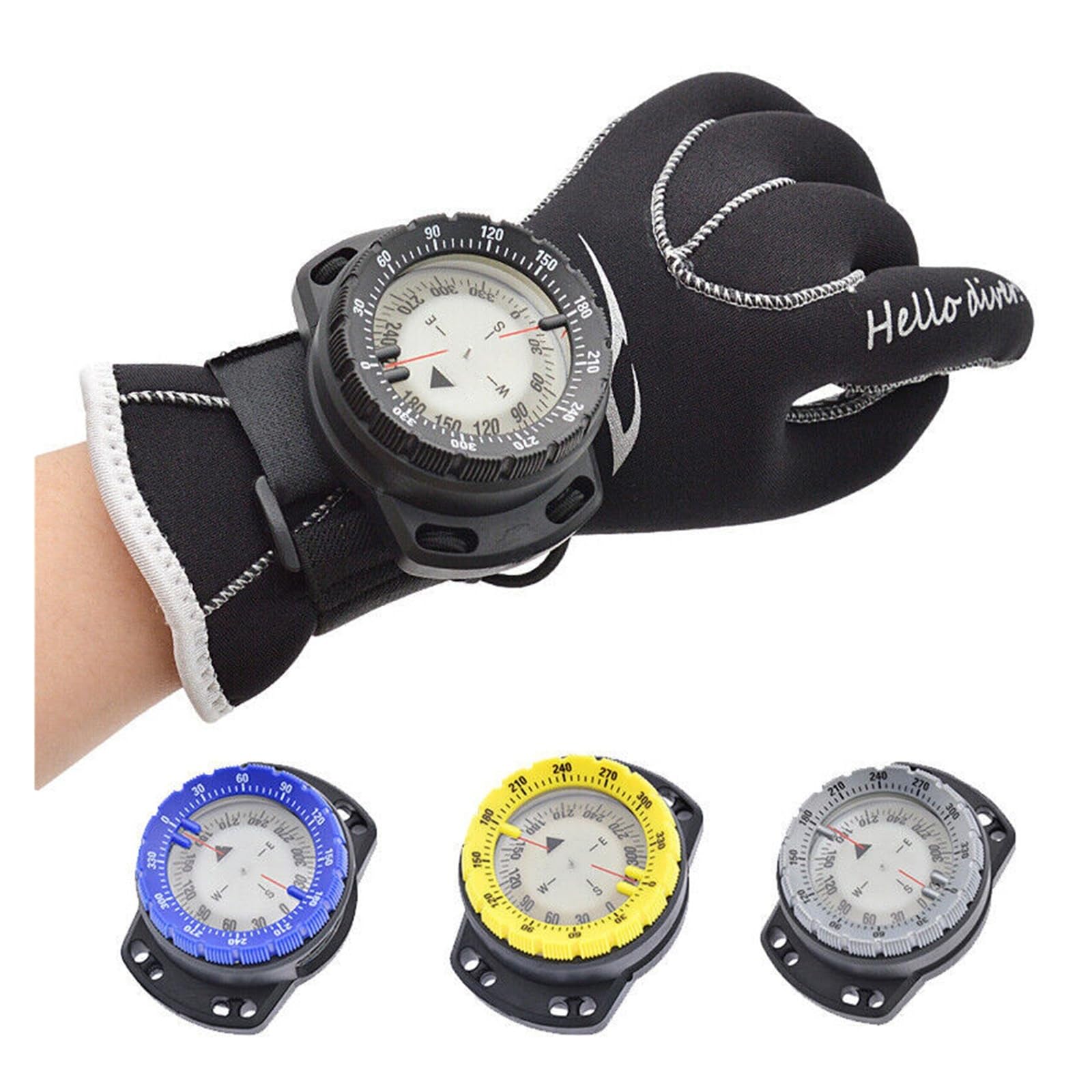 Design équilibré rempli de liquide | Boussole de plongée sous-marine de 50 m avec poignet lumineux, étanche, outil de navigation avec sangle élastique pour la plongée sous-marine, le camping, la