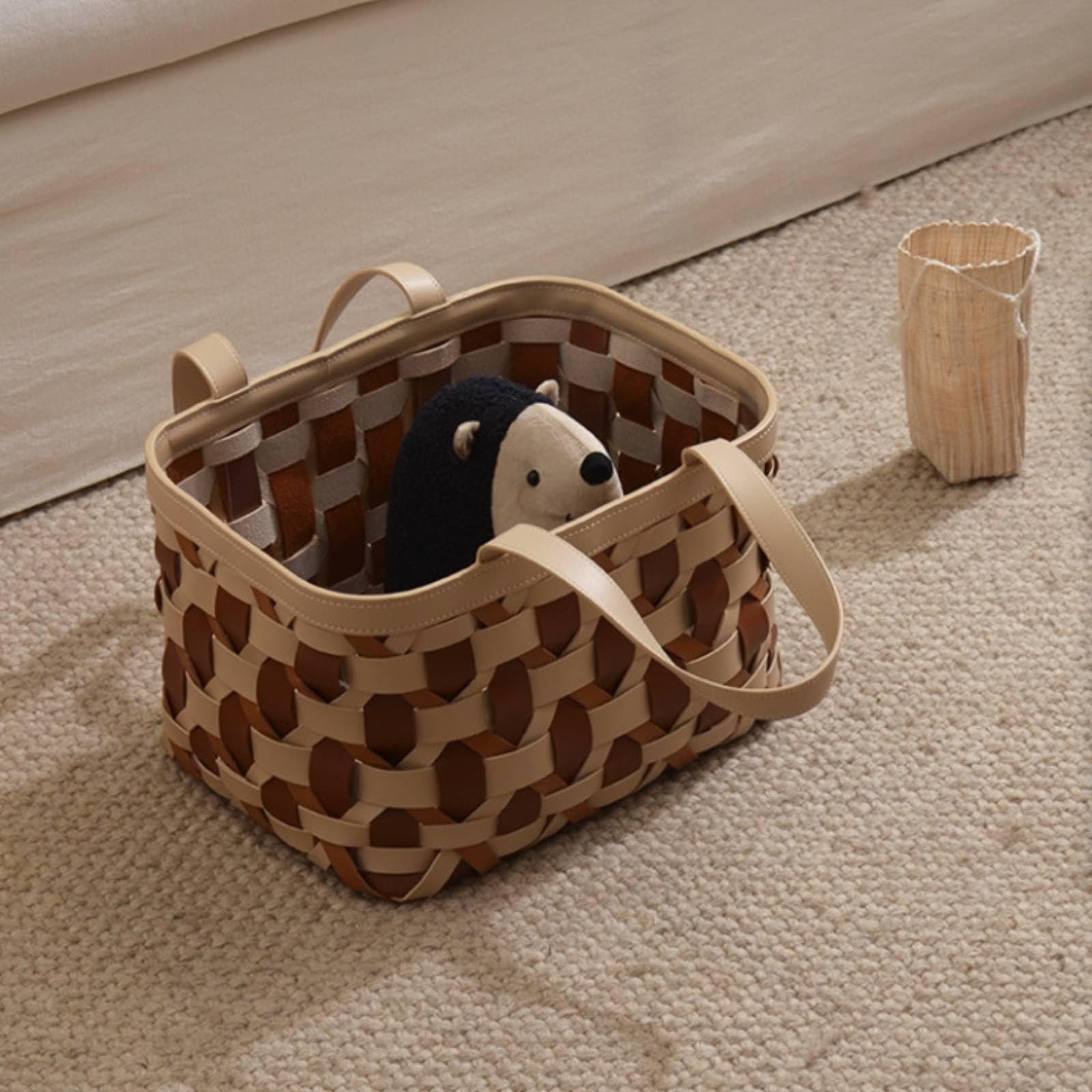 Colcolo Cesta de Almacenamiento Cesto Organizador Contenedor Tejido de Cuero Sintético con Diseño Estructurado y Apertura Amplia Adecuada para Sala de Estar Dormitorio Oficina en Casa
