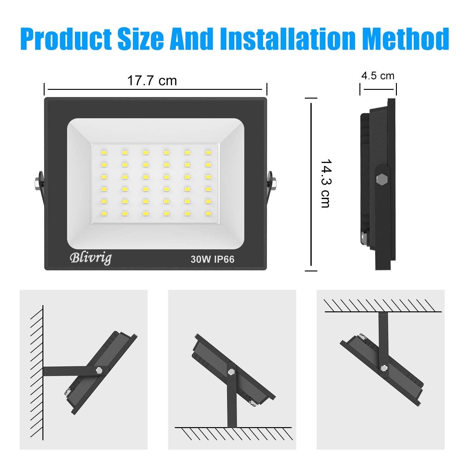 4PCS 30W Projecteur LED Exterieur Blanc Froid Eclairage 6500K, 1000LM Spot LED Extérieur IP66 Imperméable Mur Plafond Sol, pour Terrasse, Patio, Chemins, Stades, Usines, Garage, Jardi