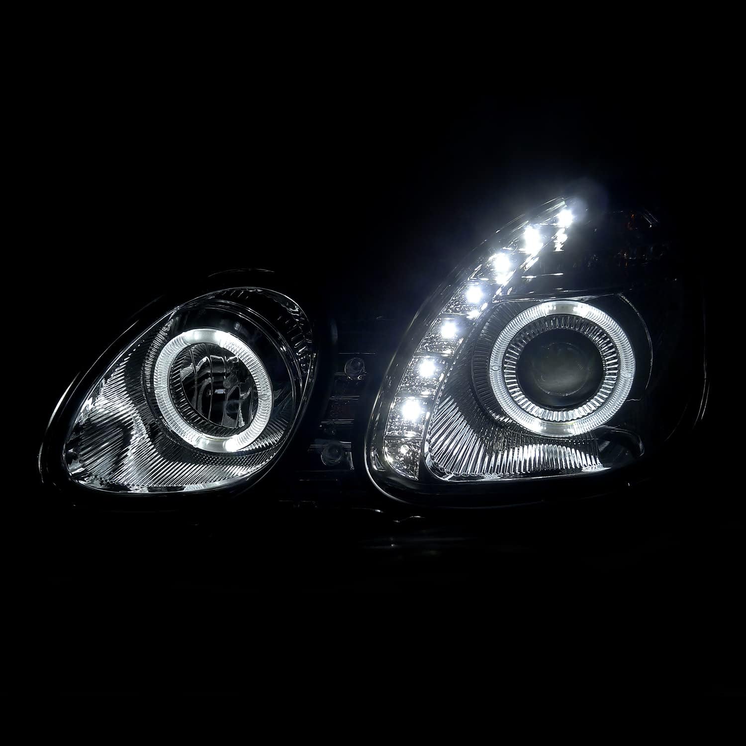SPEC-D TUNING LED Halo Chrome Projector Headlights Compatible with 1998-2005 Lexus GS300, 1998-2000 Lexus GS400, 2001-2005 Lexus GS430, Left + Right Pair Headlamps Assembly
