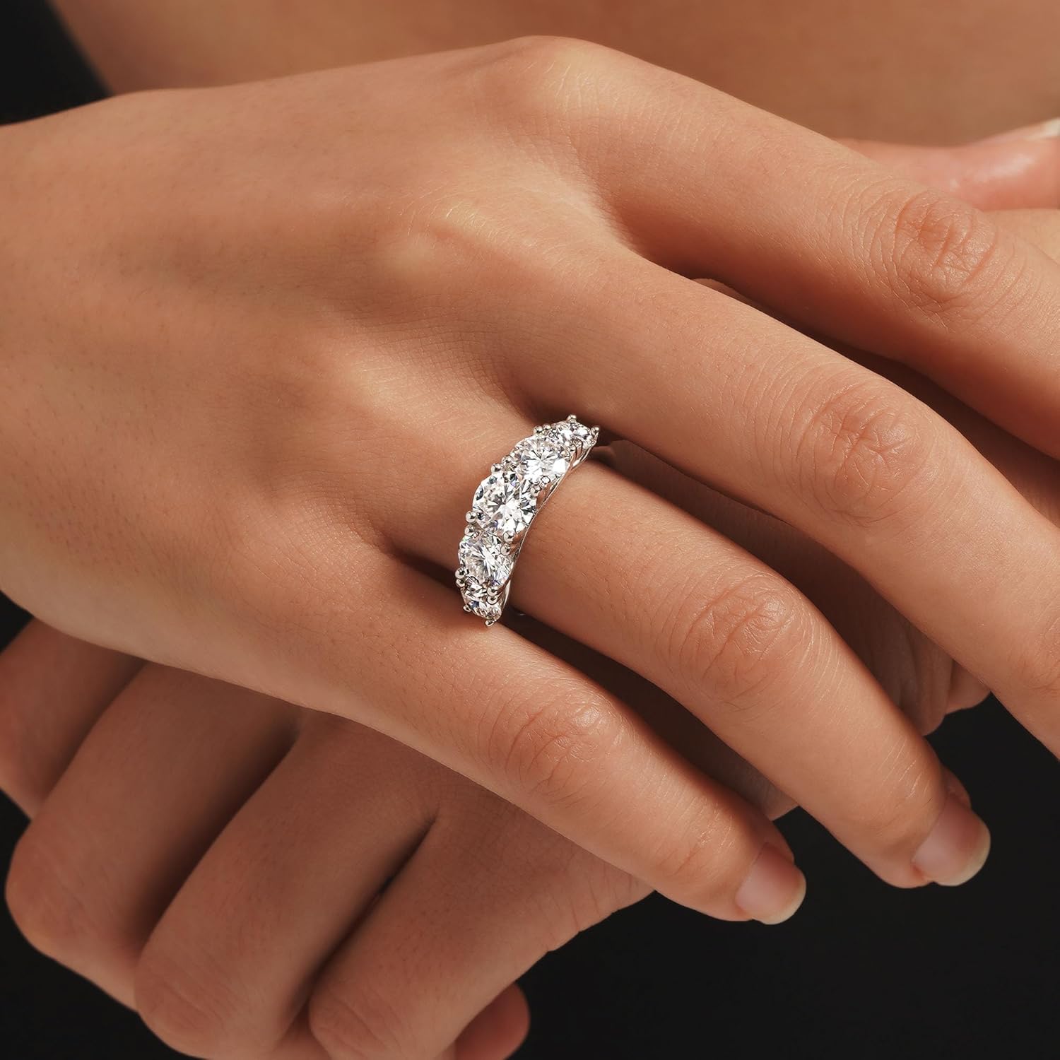 MSBLUE 3.2 Carat Round Cut Moissanite Engagement Ring, 925 Sterling Silver Anniversary Band - Image 2