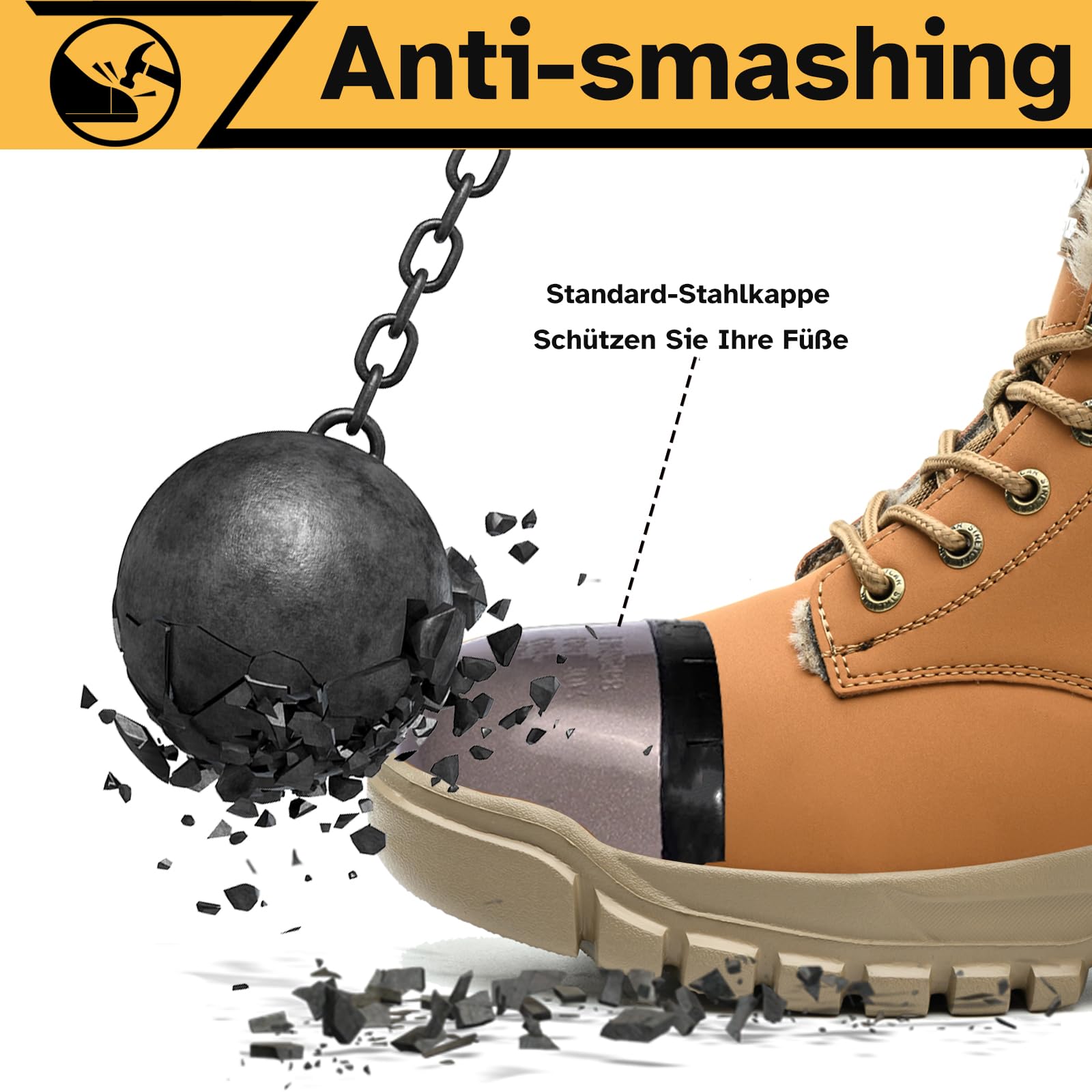 Obuwie ochronne dla mężczyzn i kobiet, buty robocze, wodoszczelne, zimowe, z ciepłą podszewką, buty ochronne ze stalowym noskiem, brązowy, 46 EU