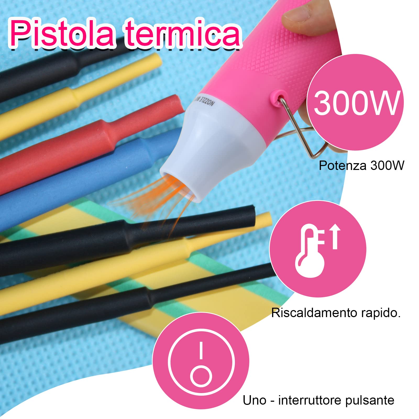 Pistola Termica,Pistola Aria Calda Professionale 300W,Pistola Termica Elettrica Portatile,per Goffratura Artigianale,Tubi Termorestringenti,Asciugatura Vernice,Argilla,Timbri in Gomma（Rosa）