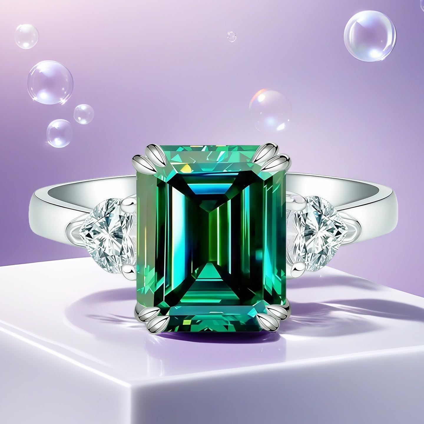 4CT Emerald Cut Moissanite Hypoallergenic Engagement Wedding Eternity Ring for Women Man Promise Anniversary Birthday Band Jewelry Gift 18K Golden Plated 925 Sterling Silver