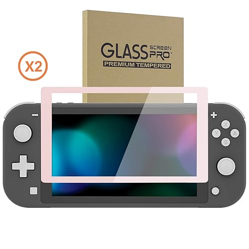 Miniatura 8 de eXtremeRate 2 Pack Cherry Blossoms Pink Border Transparent HD Clear Protector Film, Tempered Glass Screen Protector for Nintendo Switch Lite