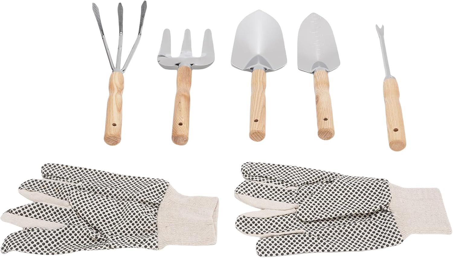 Fabater Gardening Tools, 6 Piece Stainless Steel Garden Tool Set, Gardening Hand Tools with Canvas Gloves for Garden Patio Yard Farm