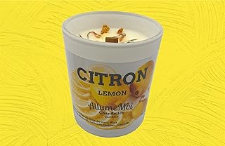 Bougie Citron, Mèche de Bois, Bougie Gourmande, Chandelle Soja et noix de Coco, Cadeau Maison, Cuisine, Fait à la Main par AllumeMoi Candles