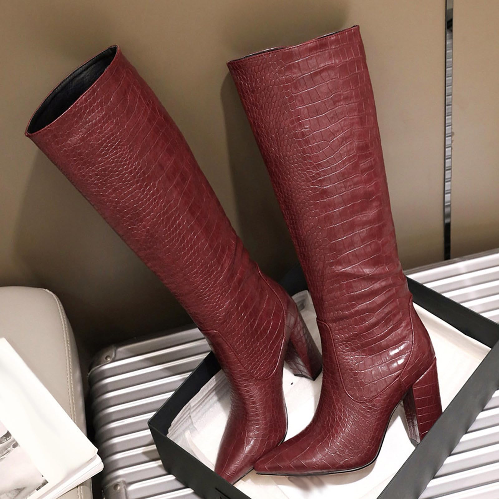 NUSGEAR Botas altas para Mujer,Botas por encima de la rodilla Muslo Invierno Elegante Botas de tacón alto Sexy Botas de Jinete Casual PU Moda Fiesta club Cómoda Zapatos 2025