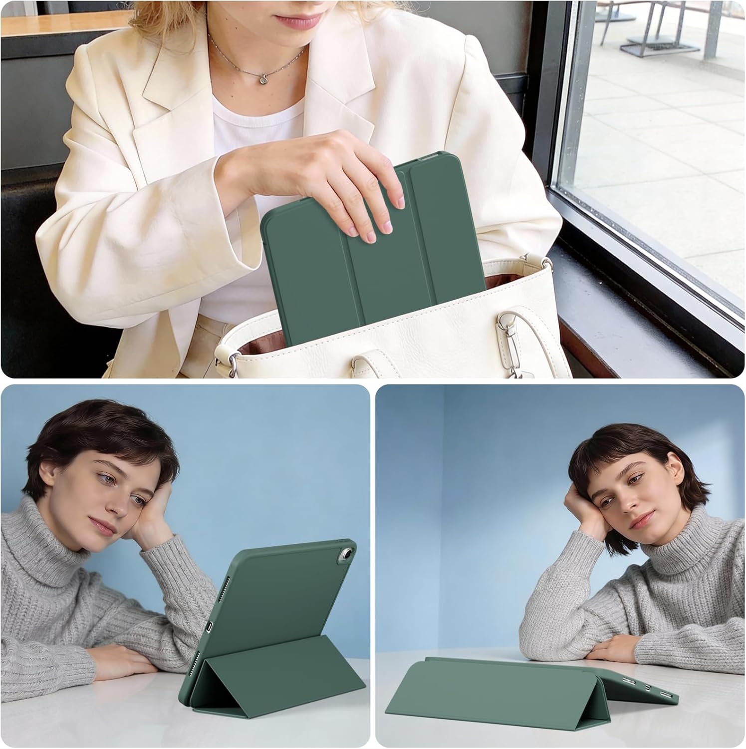 for iPad (A16) 11th Generation Case 11 Inch 2025, for iPad 10th Generation Case 10.9 Inch 2022 with Pencil Holder, Smart Trifold Stand Slim Protective Cover, Auto Wake/Sleep, Dark Green