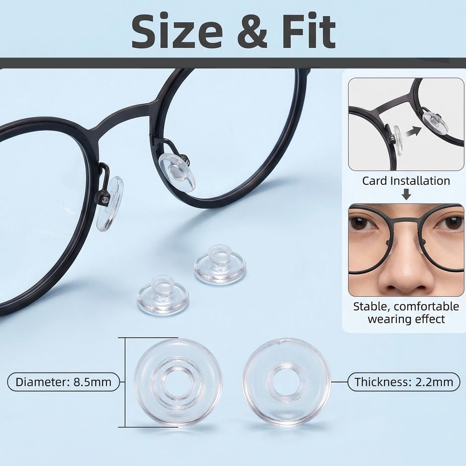 10 Pares de Almohadillas para Gafas Nariz, Almohadillas Nariz Gafas Silicona Suave Transparente, Antideslizantes para Insertar en Gafas y Gafas de Sol — view 4