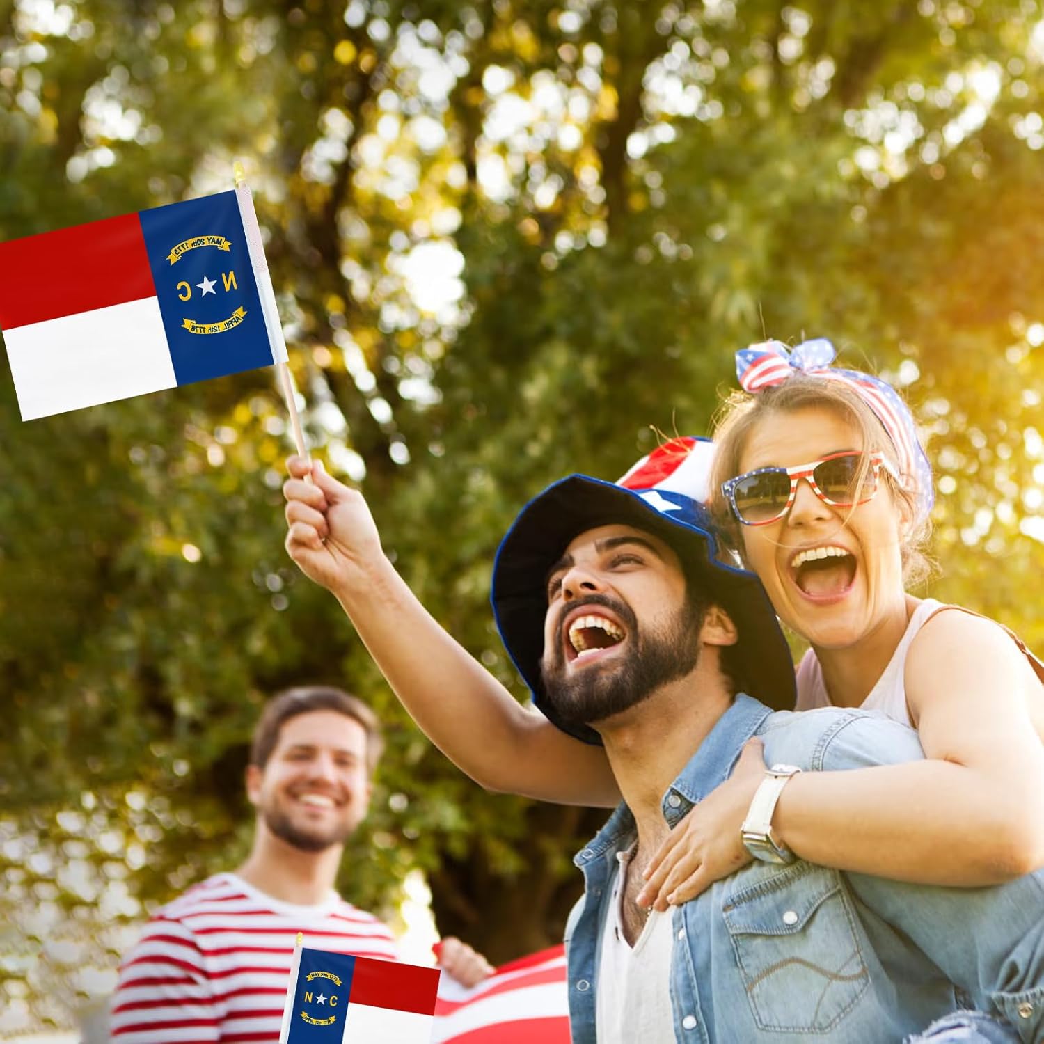 Pack of 20, Handheld North Carolina State Flags 5x8 Inch - Small NC Flags on Wood Sticks with Spear Top, Mini North Carolinian Flag for Elections, Patriotic Decorations, Independence Day Celebrations - Image 4