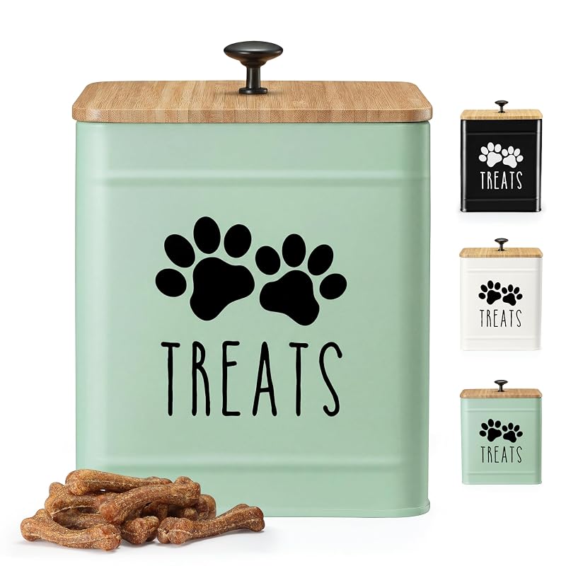 Pote hermético para petiscos de cães e gatos em metal com tampa de bambu PERFNIQUE, Mint, 1 unidade
