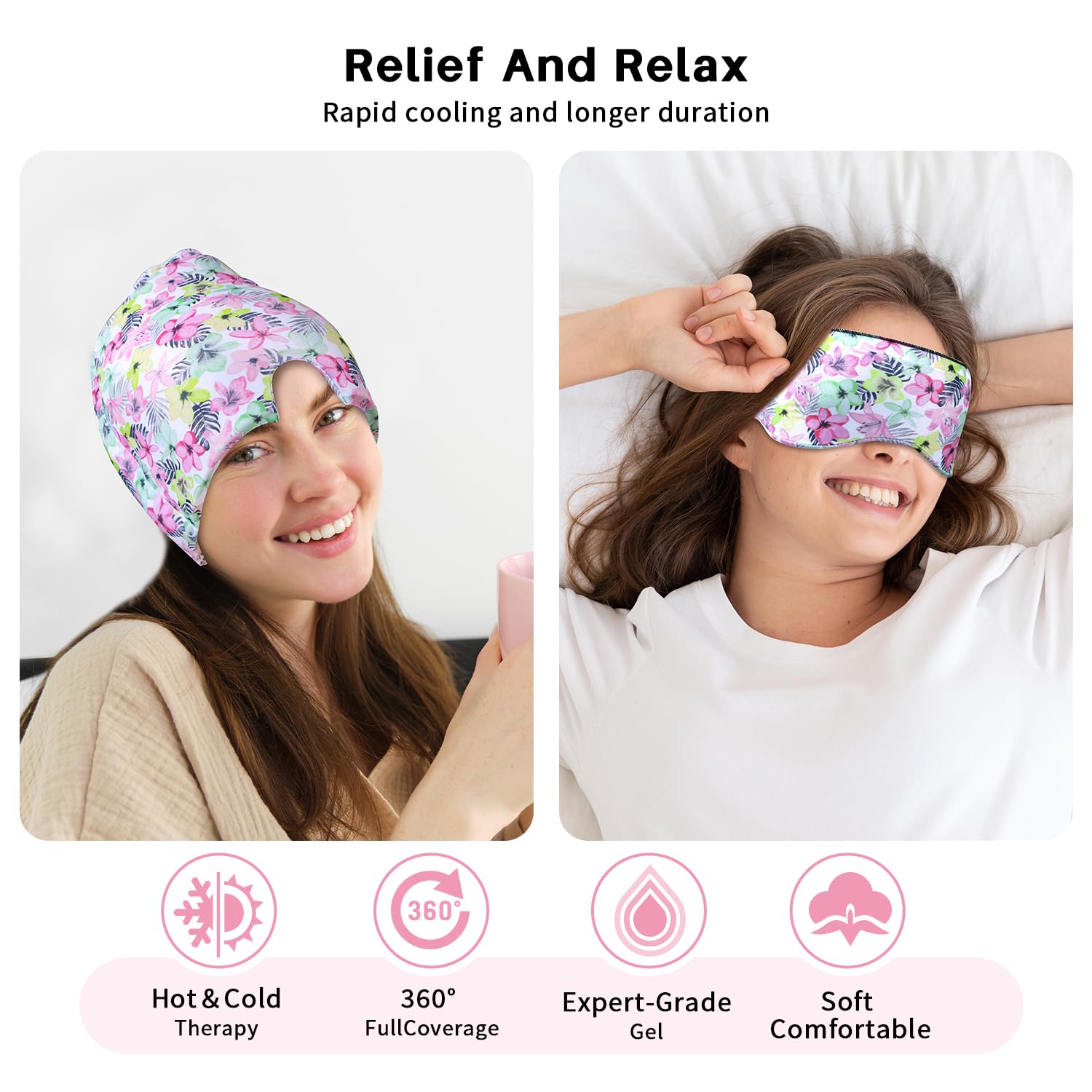 Gorro de alivio de migraña y máscara de ojos