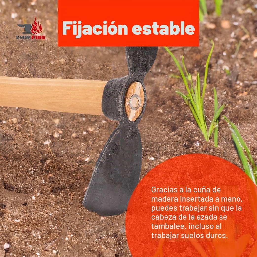 Azada de mano, azada forjada estable para el jardín, hoja ancha y corazón, mango ergonómico corto de 40 cm de SHW-FIRE
