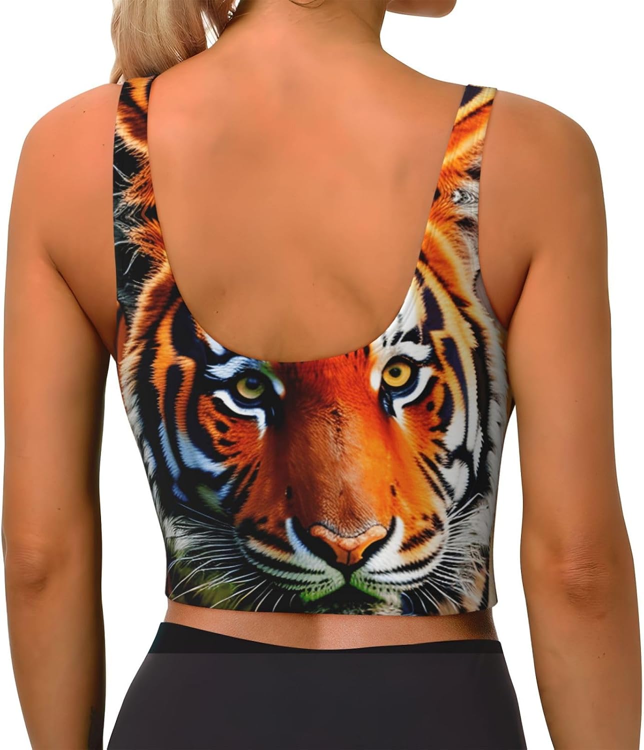 Tiger Stripes Orange Pattern Print Women's Sports Bra Tank Tops,Longline Sports Bras for Yoga,Workout and Running