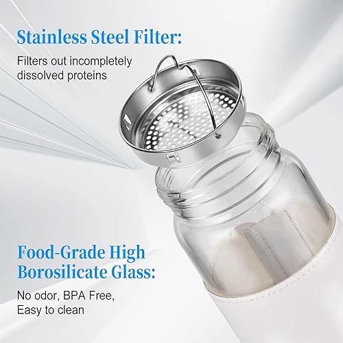 Miniatura 2 de Pequeña botella coctelera de vidrio, 16 onzas, sin BPA, sin olor, con bola mezcladora 304SS y cepillo de limpieza extraíble para batidos de fitness