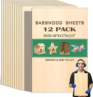 Unfinished Wood Pieces, Basswood Sheets Plywood Sheets for Crafts,Perfect for DIY Projects Painting Drawing Laser Wood Engraving Wood Burning and CNC Cutting (Yellow, 12x18x1/13)