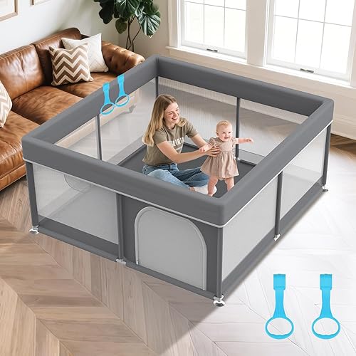 Corralito resistente para bebés de 64 x 64 pulgadas, corralito grande para bebés y niños pequeños con ventosas antideslizantes, patio de juegos de