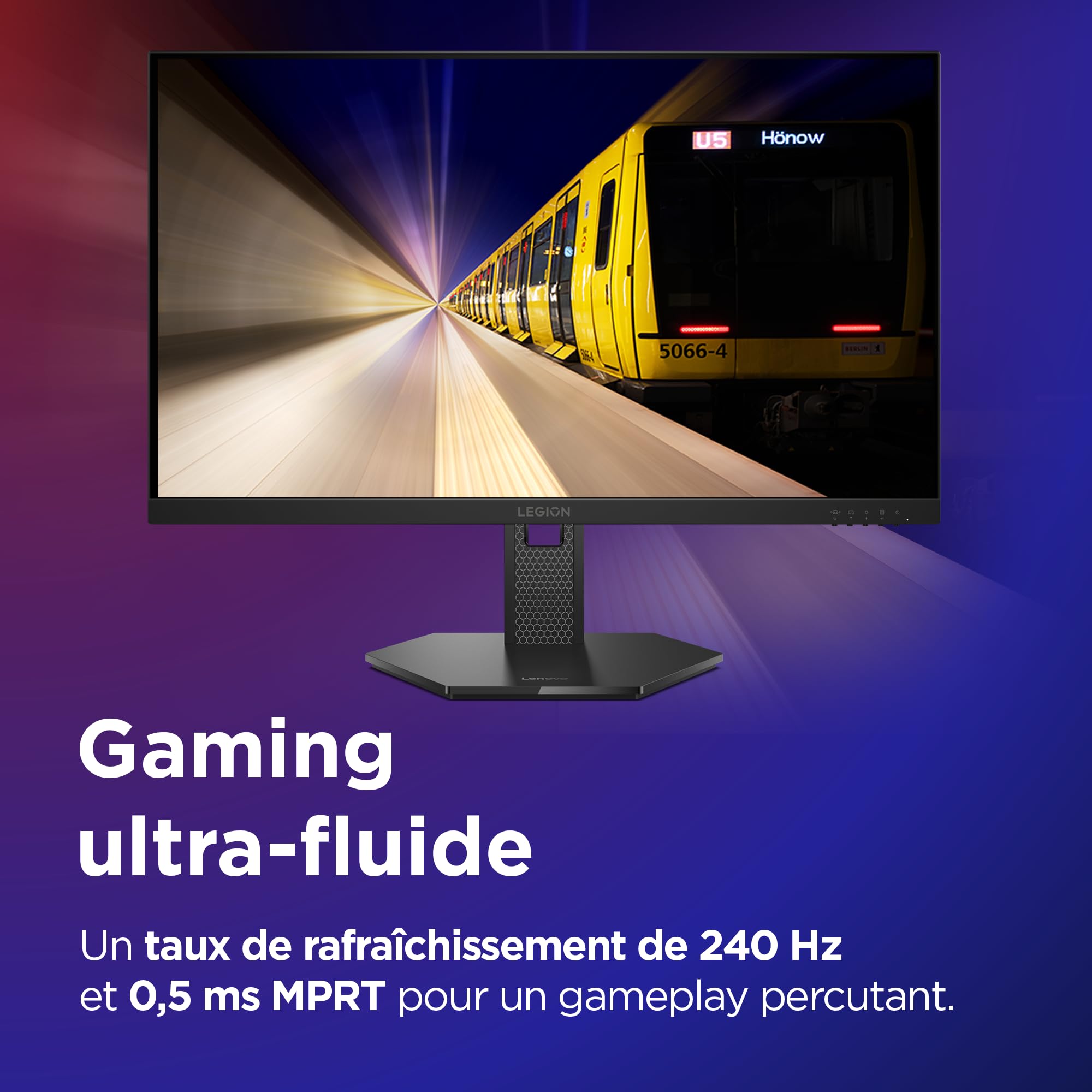 Lenovo Legion 27Q-10 - Écran Gaming de 27" QHD avec Eyesafe (IPS, 240Hz, 0.5ms, 2xHDMI+DP, AMD FreeSync Premium) - Réglage en Inclinaison - Noir - 5