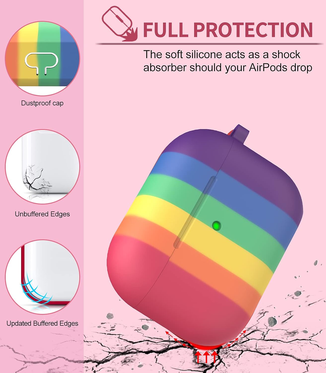 BRG for Airpods Pro Case Cover, Soft Silicone Case Cover with Cute Pom Pom Fur Ball Keychain for Women Girls [Front LED Visible] Rainbow