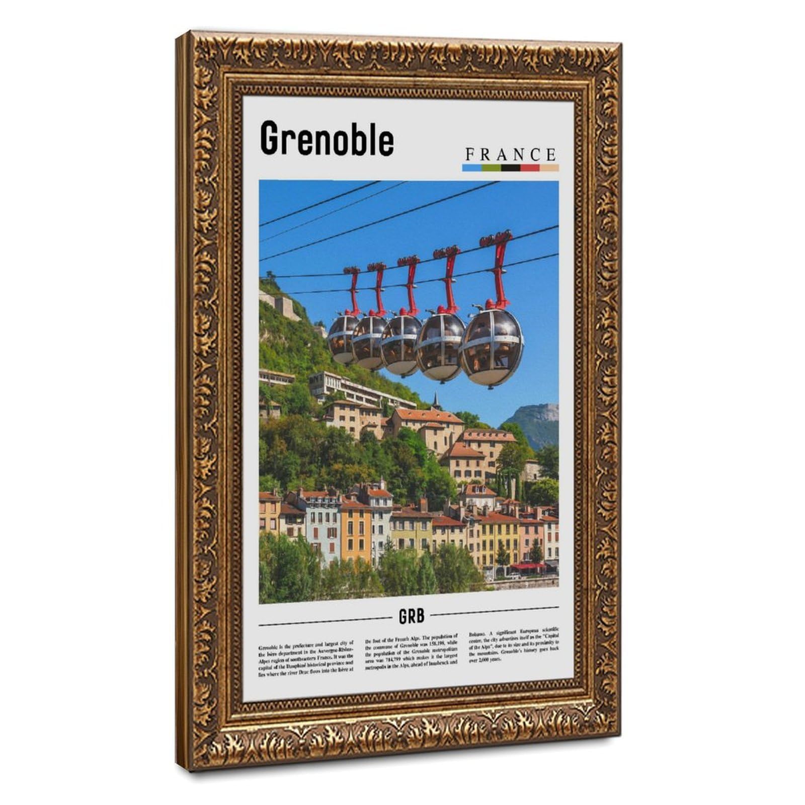 Wcyb Retro Gold Frame Grenoble Isère France Scenery Travel Posters Prints Canvas Deco Paintings Wall Art Hangable Frame 16" L X 24" W