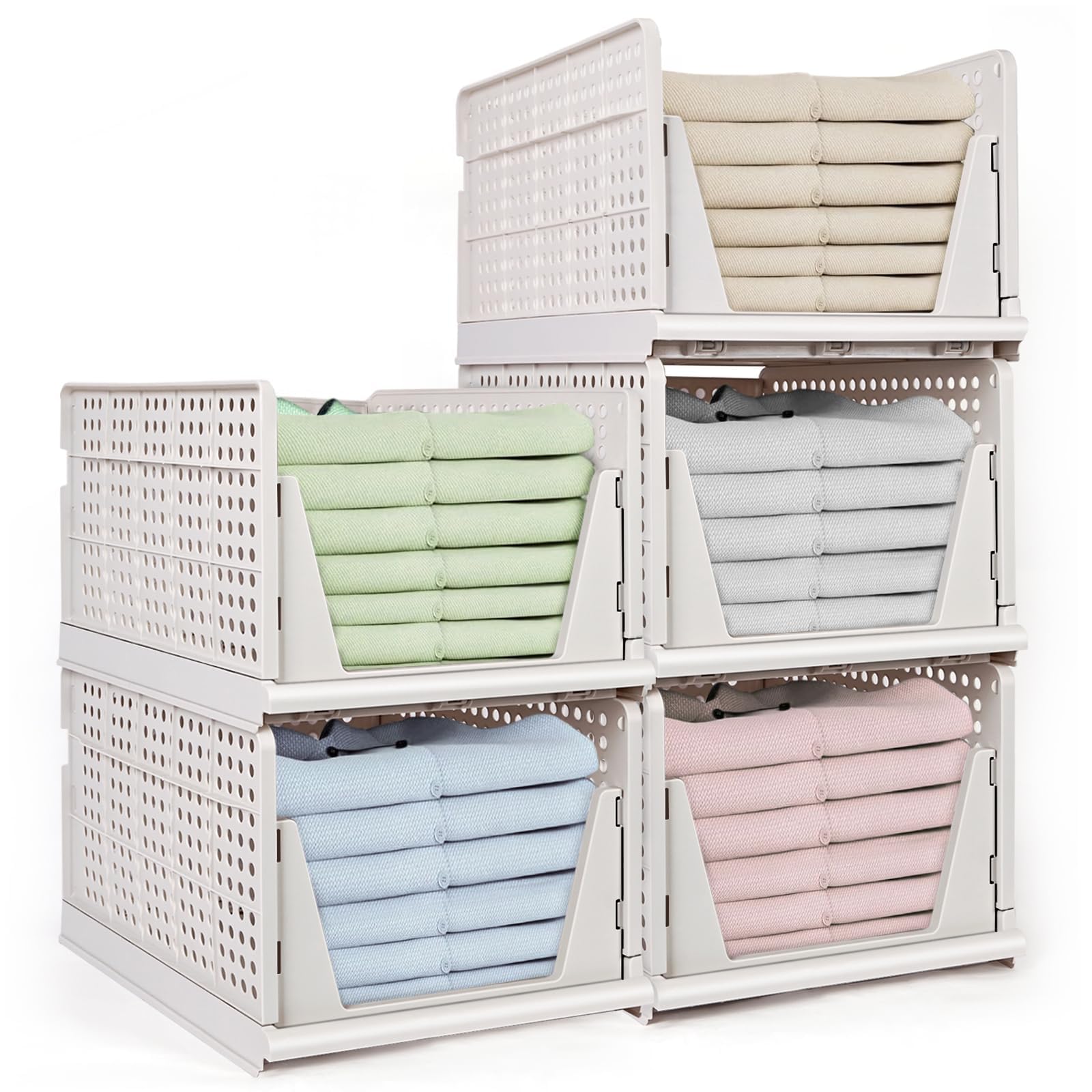 yazi 5XL Stackable Plastic Storage Basket,Closet Storage Bins for Clothes Sweater Organizer for Closet Folding Closet Organizers and Storage Closet Shelf Storage Container for Cupboard Bedroom