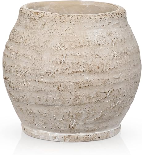 Briful Jarrón rústico de cerámica de 5 pulgadas, jarrones con textura vintage desgastada, 3.5 pulgadas de boca ancha, jarrón de cerámica para ramas