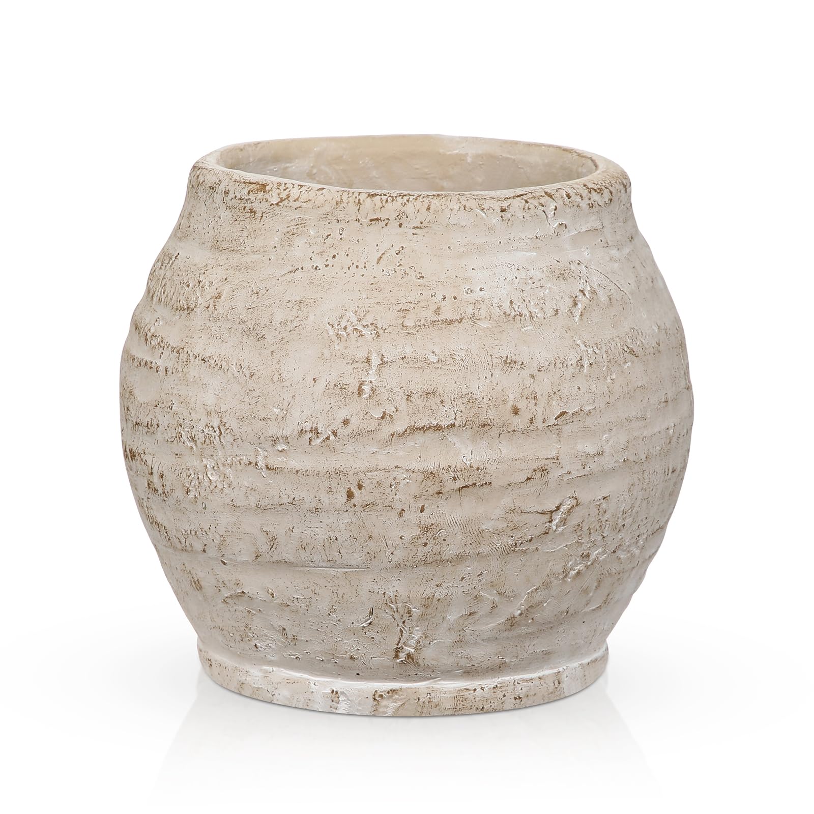 Arborus Rustic Vases 13CM Small Beige Vase for Flowers 3.5" Opening Cement Pot Planter Vintage Farmhouse Vases for Pampas Grass Dry Plants Living Room Table Entryway Bathroom Shelf Mantel Home Decor