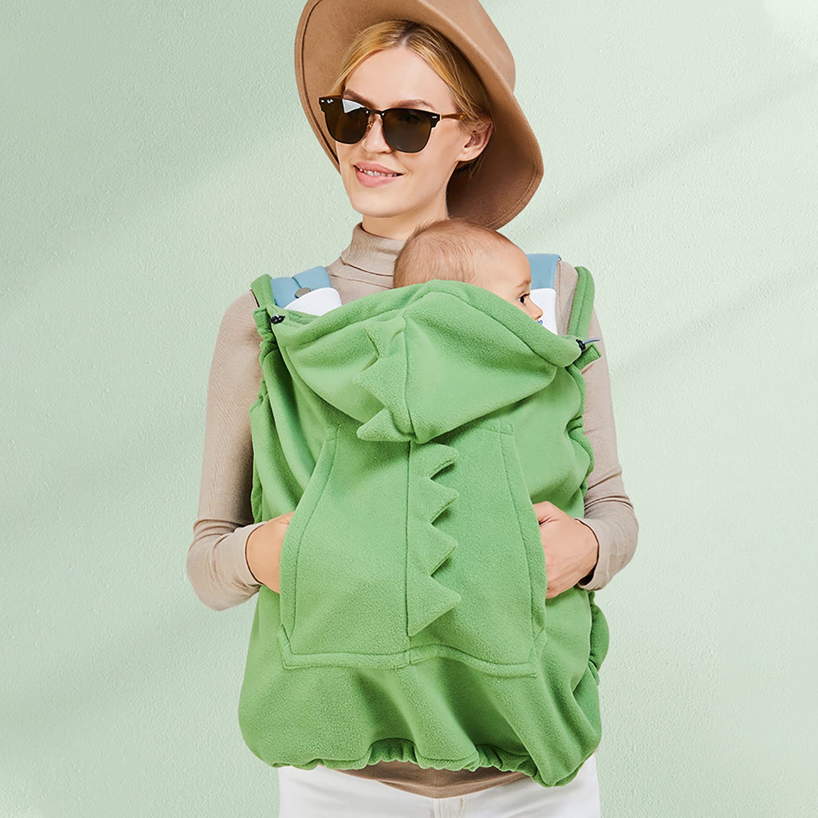SONARIN Copertina per Marsupio Caldo,Universale Copri Marsupio Cover Invernale per Fascia Portabebè Incappucciato Copertura Mantello A Prova di Vento con Tasca Frontale(Verde)