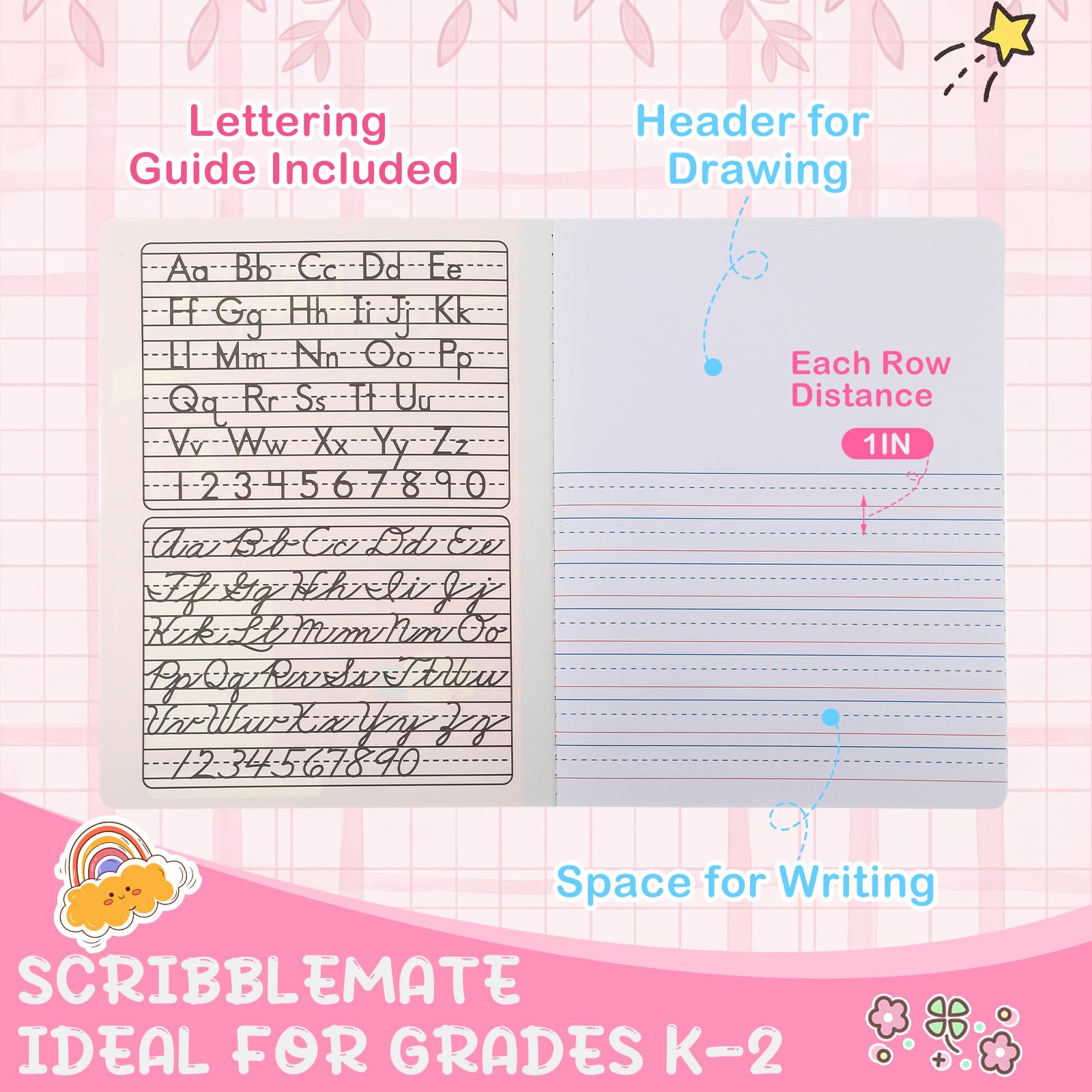 Fainne Confezione da 30 quaderni a righe primarie, grado K-2, 100 pagine, per disegnare e scrivere all'asilo