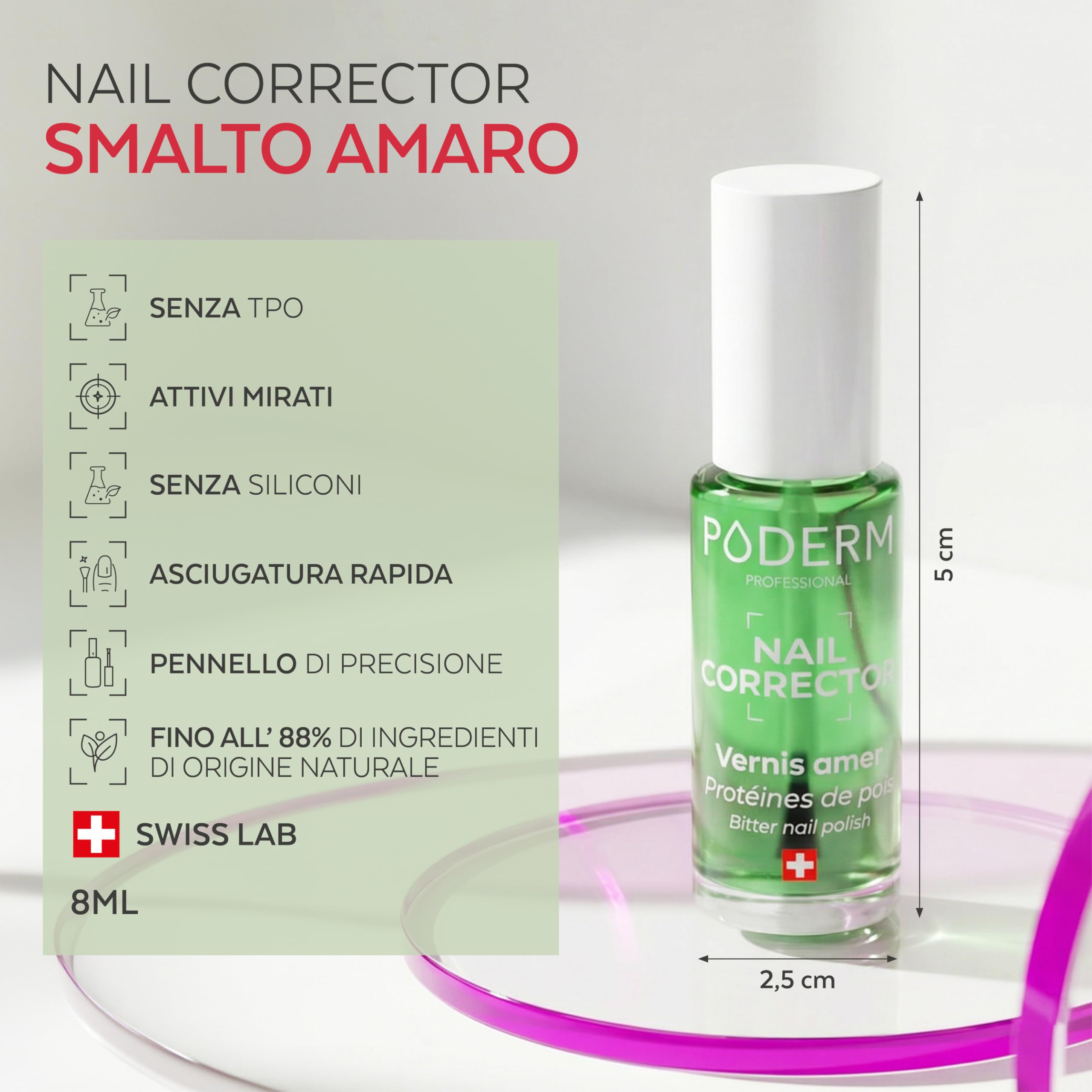 PODERM Smalto Trattamento Correttore per Unghie Rosicchiate – Amaro | Crea Barriera Protettiva e Finish Brillante – 8ml | Gusto Duraturo con Proteine di Pisello | Sviluppato da un Podologo in Svizzera