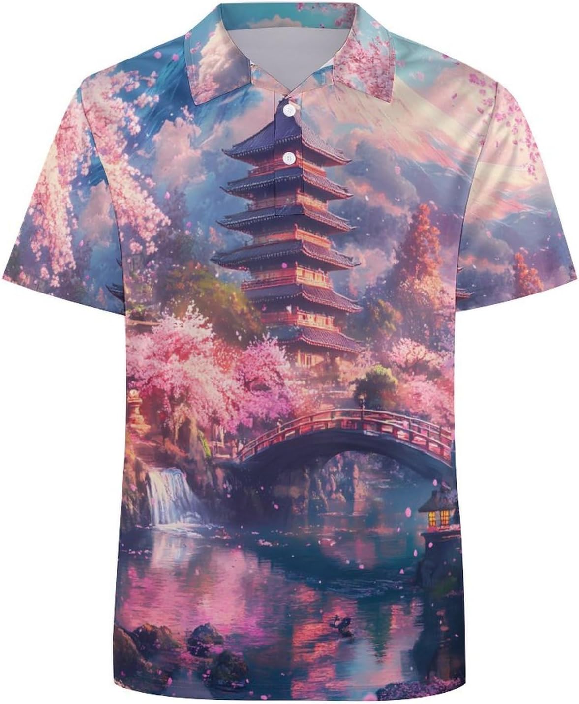 Japanese Cherry1 Floral Mountain Women's Golf Polo Shirts Short Sleeve Quick Dry Tennis Tops Casual Work Blouses