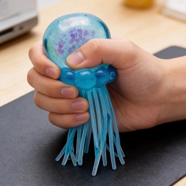 Juguete de medusa de neón brillante con tentáculos largos, juguete sensorial elástico con partículas de purpurina para niños y adultos, regalo ideal para oficina, hogar, regalo de Pascua - 2